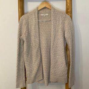 LOFT Textured Open Front Beige Cardigan Cotton Wool Blend Pockets Medium Preppy